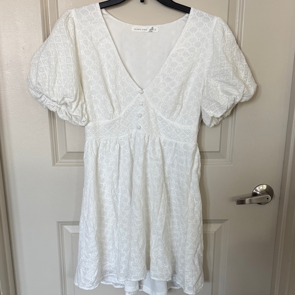 Altar'd State White Textured Mini Dress